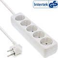 InLine® Socket strip, 5-way earth contact CEE 7/3, white, 1.5m