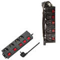 Outlet Strip, 4 safety sockets, w/switch for each socket, black