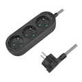 Outlet Strip, 3 safety sockets, w/ textile cable, black