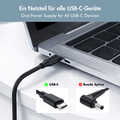 Slim universal USB-C power adapter with fixed cable, 100 W (PD) for laptops, tablets.